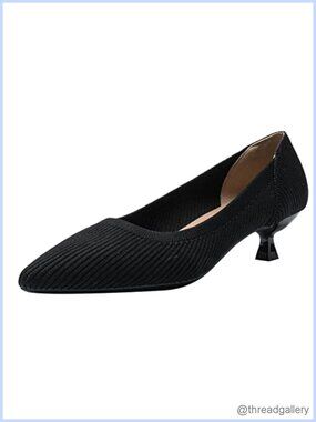 Kitten Heel Pointed Toe Knit Slip On Comfortable Formal Dress Pump